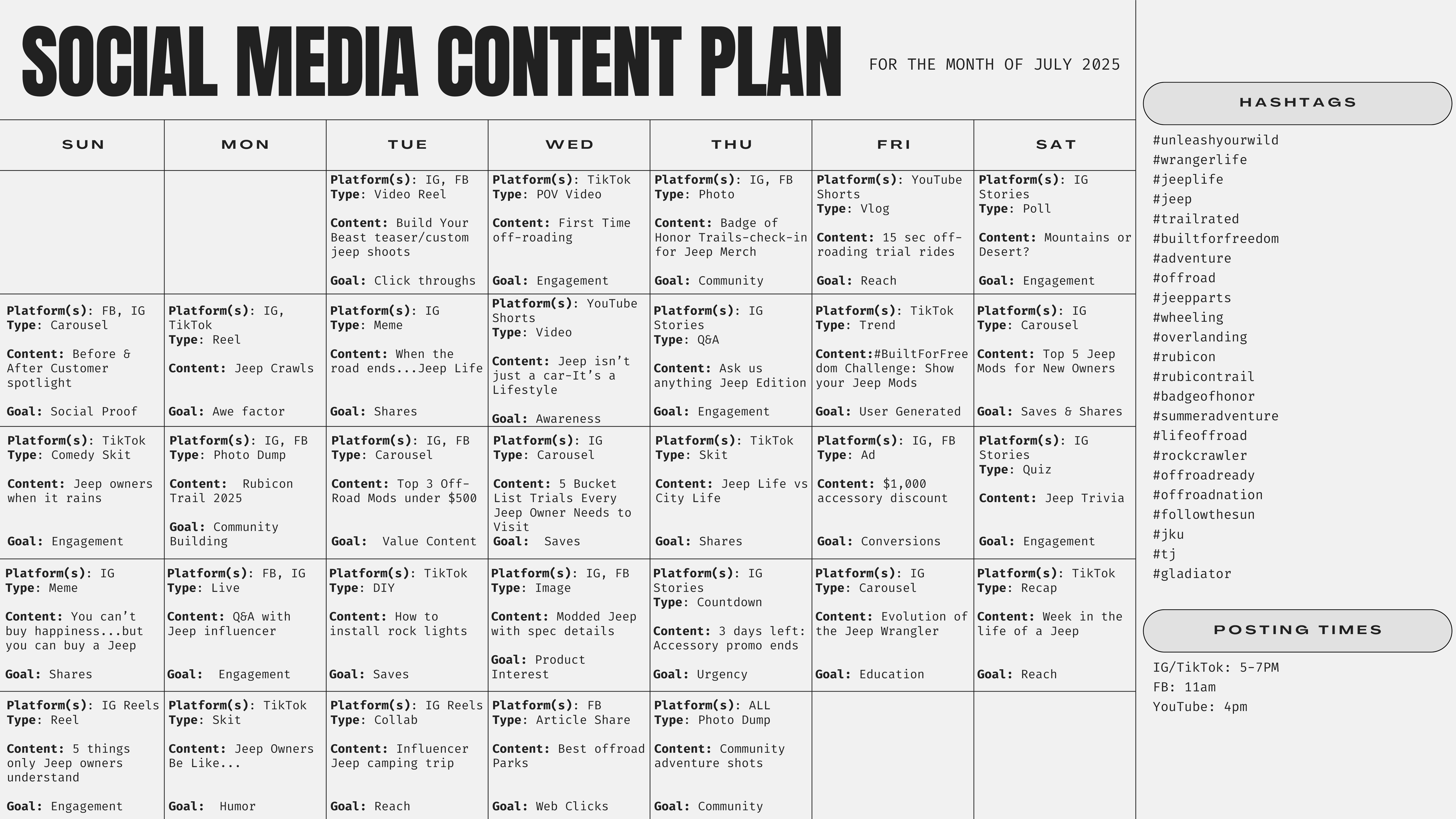 monthly content calander